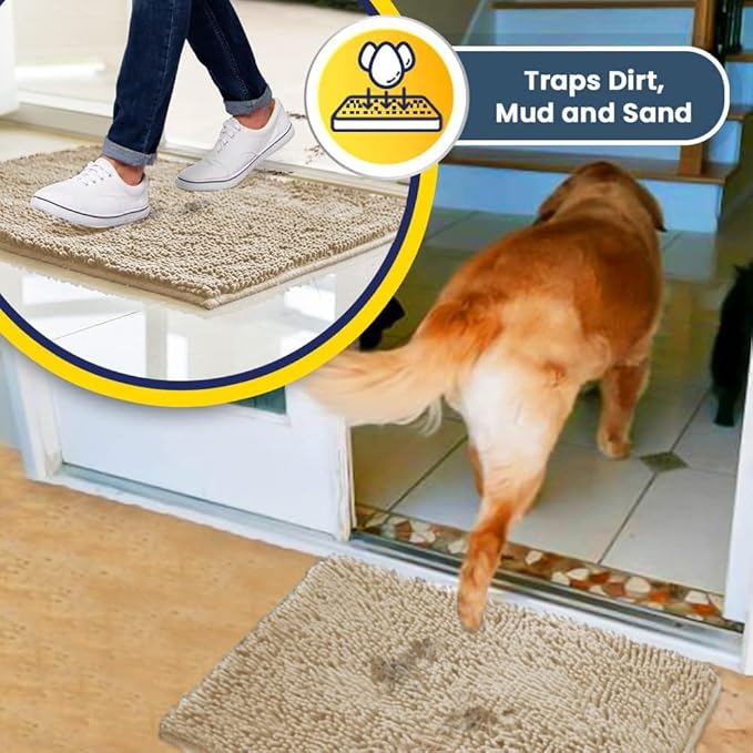 Muddy Mat® | Super Absorbent Door Mat Indoor, Microfiber Quick Dry Chenille Entryway Rug, Non-Slip Front Door Mat, Indoor Mats for Entryway, Machine Washable Pet Rug, Beige XXL 60"X48"