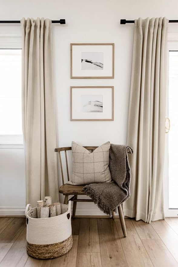 100% Blackout Shield Linen Blackout Curtains for Bedroom 63 Inches Long, Back Tab/Rod Pocket Living Room Drapes, Thermal Insulated Blackout Curtains 2 Panels Set, 50" W x 63" L, Oatmeal