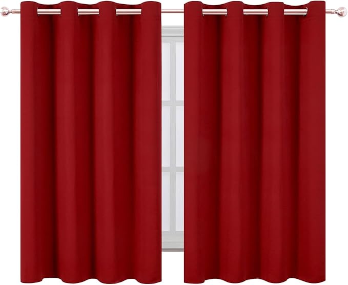 LEMOMO Blackout Curtains 66 x 54 Inch Long Red Curtains Set of 2 Panels Room Darkening Curtains for Bedroom and Living Room
