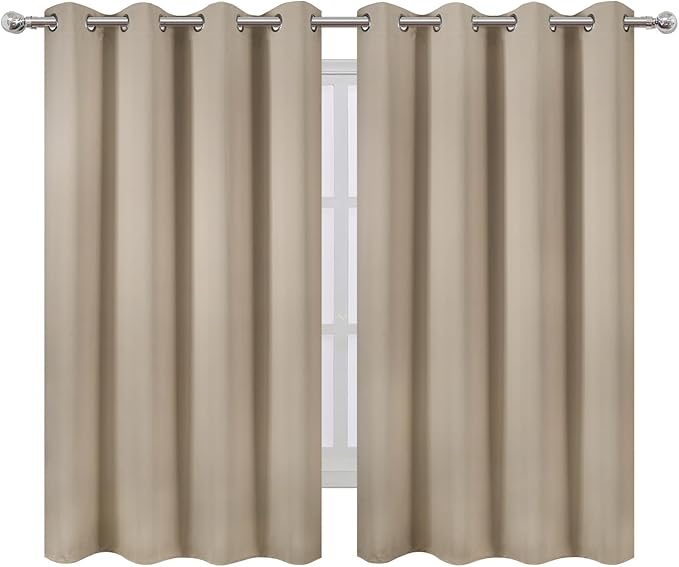 LEMOMO Blackout Curtains 66 x 54 Inch Long Khaki Curtains Set of 2 Panels Room Darkening Curtains for Bedroom and Living Room