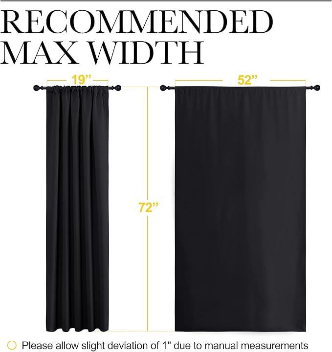 NICETOWN Black Blackout Curtain Blinds - Solid Thermal Insulated Window Treatment Blackout Drapes for Bedroom (2 Panels, 52 inches Wide by 72 inches Long)