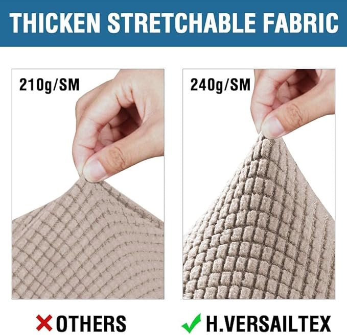 4 Piece Stretch Sofa Covers for 3 Cushion Couch Covers Furniture Slipcovers (1 Base Cover Plus 3 Seat Cushion Covers) Thicker Jacquard Fabric Cover (XL Sofa, Khaki Sand)