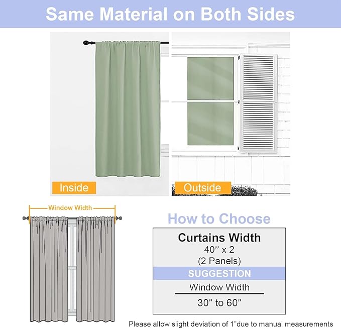 Simplebrand Ava Light Green Blackout Curtains for Bedroom 72 Inch Length 2 Panels Set, Privacy Thermal Insulated Rod Pocket Door Window Curtains for Patio French Front Door, W40 x L72 Inch