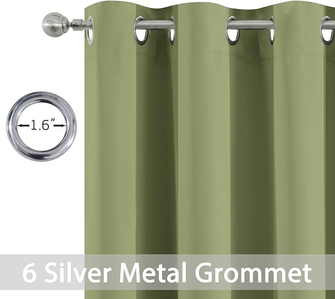 Yakamok Light Blocking Window Blackout Curtains Thermal Insulated Room Darkening Drapes for Bedroom,Solid Grommet Top Window Panels, 38x63 Inch, Sage Green, One Pair
