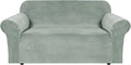 H.VERSAILTEX Stretch Velvet Loveseat Covers for 2 Cushion Couch Covers for Living Room Sofa Covers Slipcovers with Non Slip Straps Bottom, Ultra Thick Comfy Velour (Width 58"-72", Sea Grass)