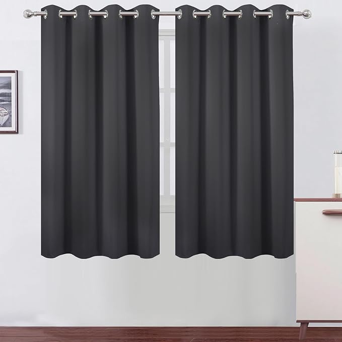 LEMOMO Dark Grey Blackout Curtains 52 x 63 Inch Length/Set of 2 Curtain Panels/Thermal Insulated Room Darkening Curtains for Bedroom and Living Room