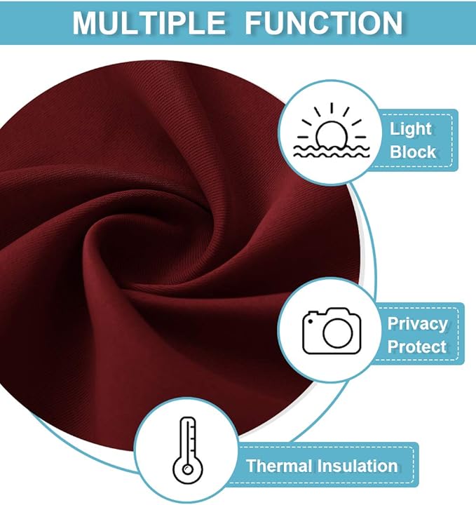 RYB HOME Blackout French Door Window Curtain Covering, Rod Pocket Thermal Insulated Privacy Non See Through Drapes for Bathroom Window, Width 29 by Length 45, Burgundy Red, 2 Panels