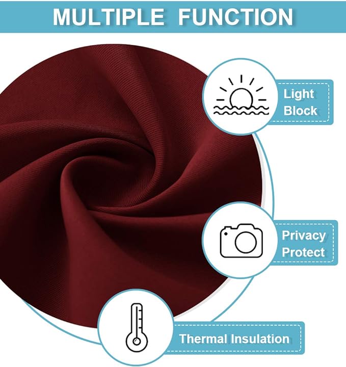 RYB HOME Short Blackout Curtains for Small Window, Sunmmer Heat Light Blocking Privacy Protection Curtains for Sunroom Laundry Room Stair Window, Width 52 by Length 36, Burgundy Red, Set of 2