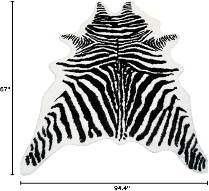 Zebra Print Rug Faux Animal Cowhide Skin Area Rug Leather Carpet Mat Large Size for Home Office Livingroom 7.9'x5.6'