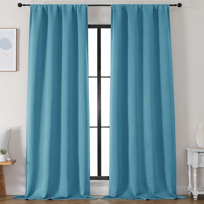 Simplebrand Ava Turquoise Blackout Curtains for Bedroom 96 Inches Long 2 Panels, Solid Thermal Insulated, Energy Saving Nursery Window Treatment Curtains Blackout Drapes, W50 x L96 Inch, Turquoise