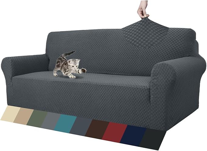 ZNSAYOTX 1 Piece Jacquard Couch Covers for 3 Cushion Couch High Stretch Sofa Cover for Pets Dogs Anti Slip Extra Large Sofa Slipcovers Furniture Protector (XL Sofa, Dark Grey)