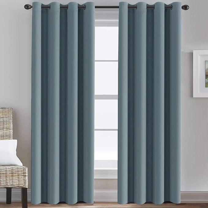 H.VERSAILTEX Blue Curtains/Drapes Blackout for Bedroom Room Darkening Thermal Curtains for Living Room Noise Reducing Sound Proof Solid Grommet Curtain (One Panel, Stone Blue, 52" W x 90" L)