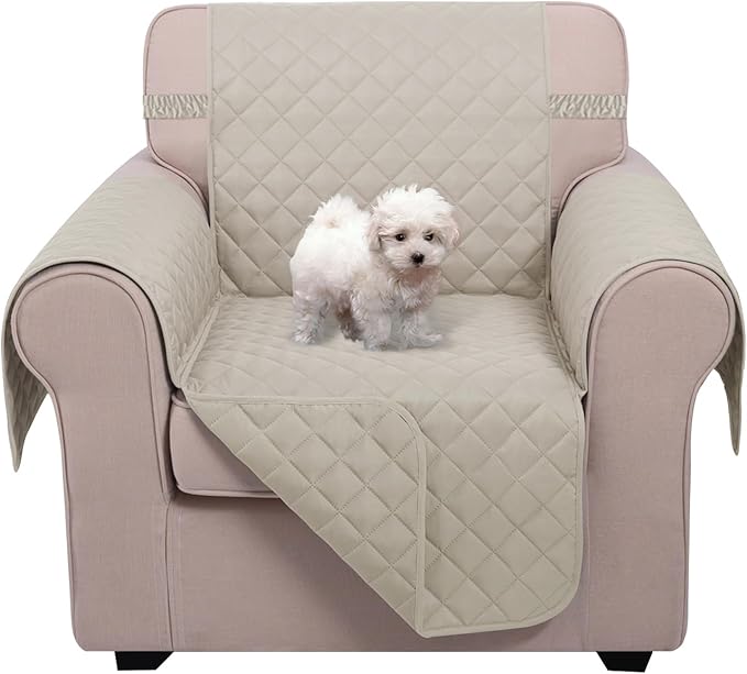 U-NICE HOME Reversible Oversized Chair Covers Quilted Water Repellent Pet Protectors with Elastic Straps(28''Armchair, Beige/Beige)