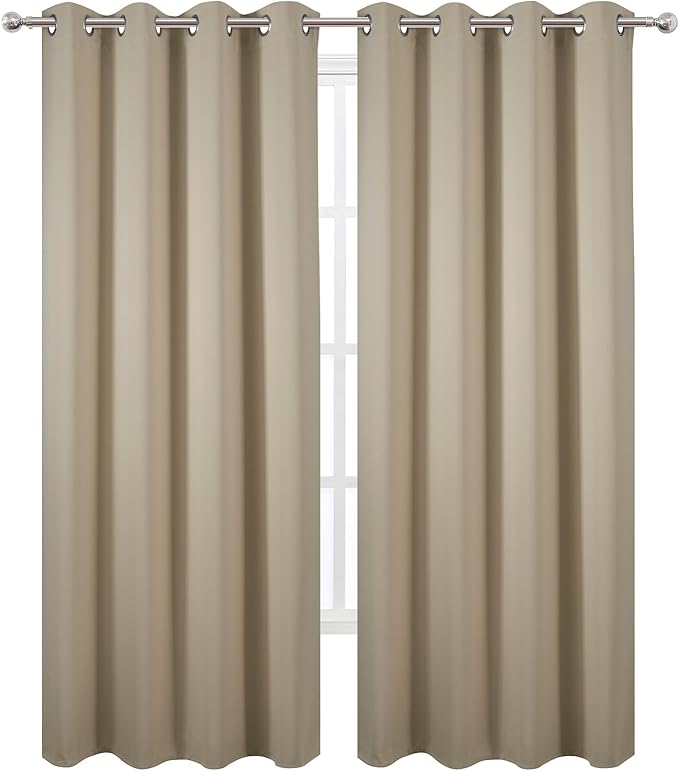 LEMOMO Blackout Curtains 52 x 90 Inch Long Beige Curtains Set of 2 Panels Room Darkening Curtains for Bedroom and Living Room