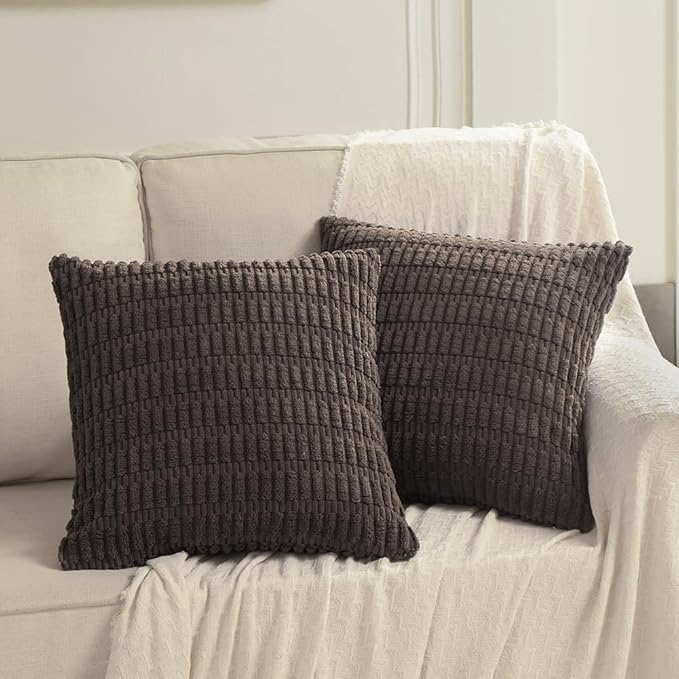 Fancy Homi 4 Packs Boho Dark Brown Decorative Throw Pillow Covers 22x22 Inch for Living Room Couch Bed Sofa, Rustic Modern Farmhouse Home Decor, Soft Plush Corduroy Cute Square Cushion Case 55x55 cm