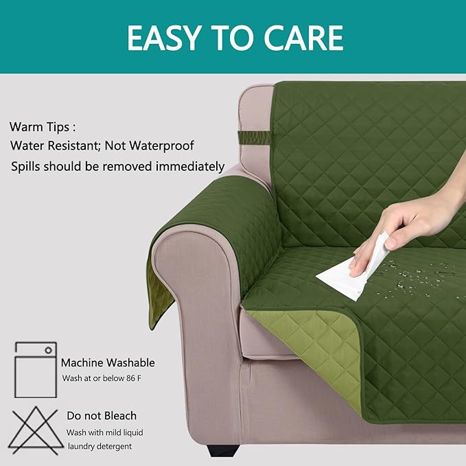 U-NICE HOME Recliner Chair Covers Reversible Chair Cover Pet Covers for Dogs with Elastic Straps Water Resistant Diamond Quilted (23''Armchair, Huntergreen/Sage)