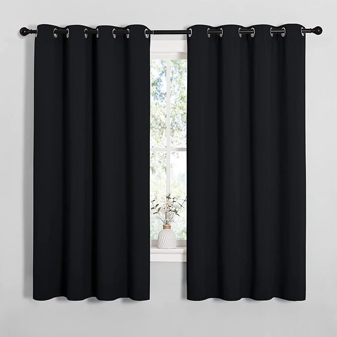 NICETOWN Blackout Curtain Panels for Bedroom, 2 Panels, W52 x L60-inch, Black, Thermal Insulated Grommet Top Blackout Draperies and Drapes for Basement