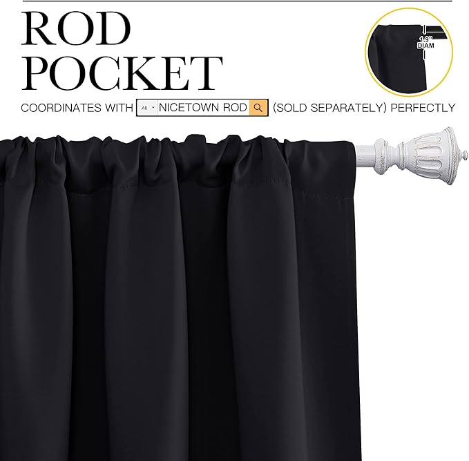 NICETOWN Black Out Short Curtain Panels for Kitchen - Energy Smart Decoration Thermal Insulating Blackout Drapes/Draperies for Bathroom Small Window (2 Panels,42 in x 45 in (W x L))