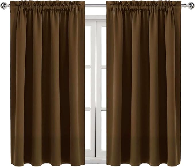 DWCN Blackout Curtains Room Darkening Thermal Insulated Bedroom Curtains Window Curtain Panels, 52 x 54 inches Long, Set of 2 Brown Rod Pocket Drapes