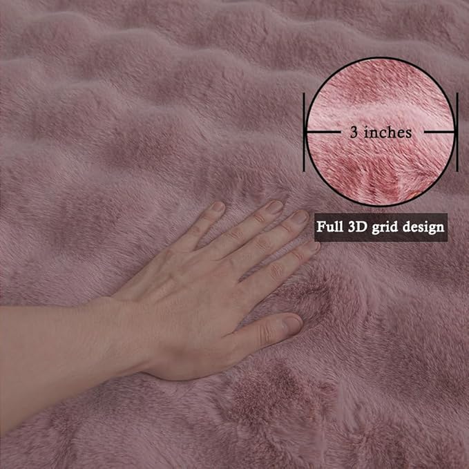 Pink Rabbit Plush Rug 8'x10', Fluffy Faux Fur Shaggy Area Rug for Nursery, Kids Room Decor, Soft Fuzzy Carpet for Living Room, Bedroom, Teen Girls Room