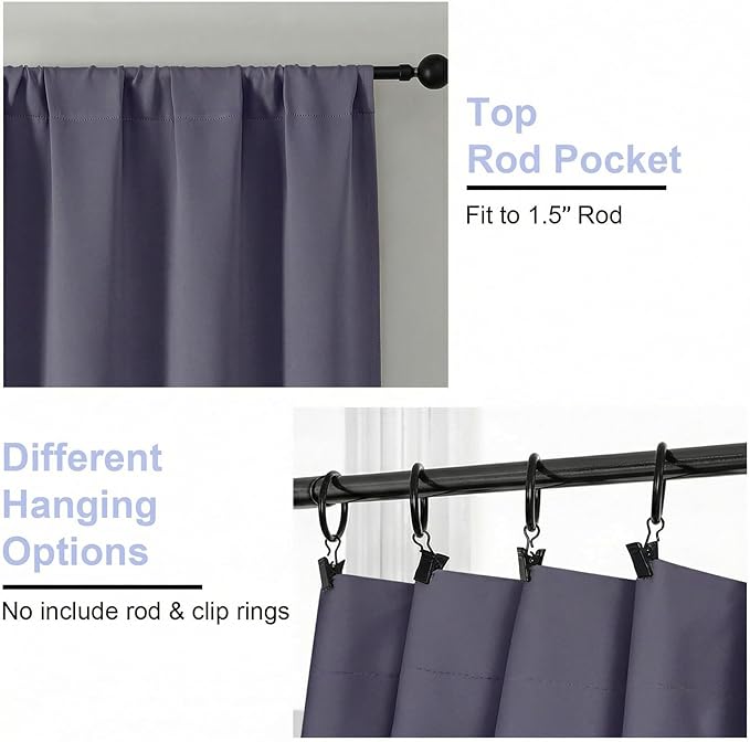 Simplebrand Ava Greyish Purple Blackout Curtains for Bedroom 72 Inch Length 2 Panels Set, Privacy Thermal Insulated Rod Pocket Door Window Curtains for Patio French Door Front Door, W40 x L72 Inch