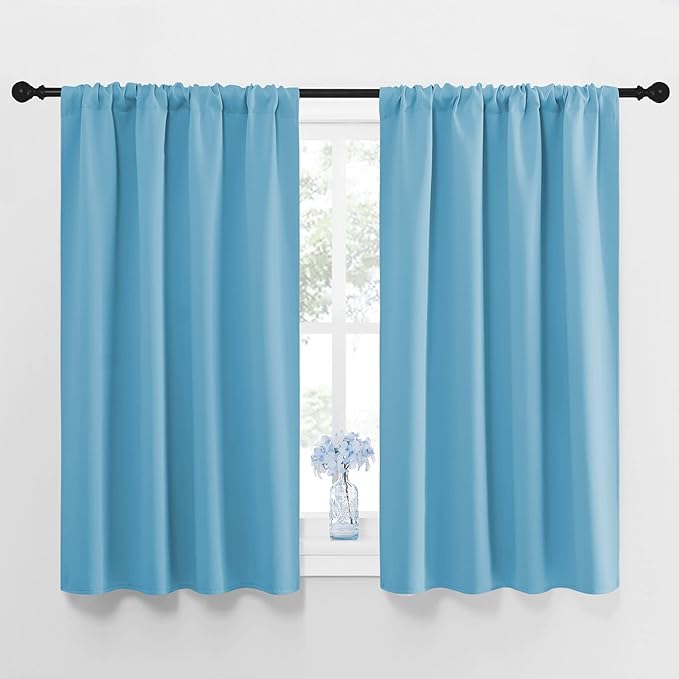 NICETOWN Kitchen Window Blackout Curtain Panels - Energy Saving Window Covering Thermal Insulated Rod Pocket Drapes for Basement(Teal Blue, Set of 2 Panels, 42 by 45 inches Long)