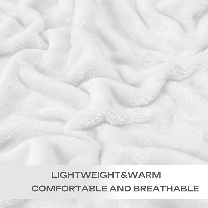 JIAHANNHA Fleece Blanket White Throw Blankets for Sofa Couch Bed 280GSM,Super Soft Cozy and Luxury Bed Blanket for All Season Twin(60"×80")