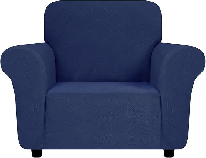 ZNSAYOTX Super Stretch Chair Slipcover (30"-47"), New Striped Sofa Chair Covers for Living Room, Dogs Pet Friendly Anti-Slip Chair Protector Spandex Armchair Slipcovers (Navy Blue, Chair)