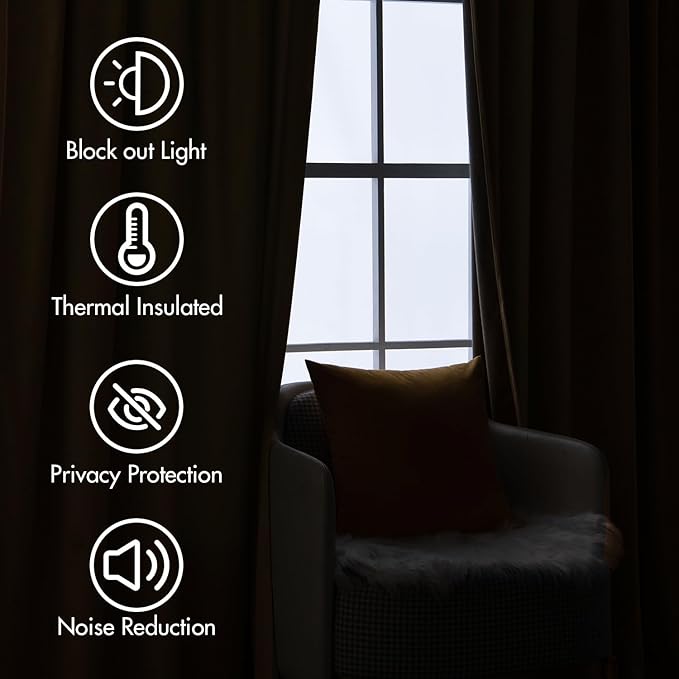 MIULEE Velvet Curtains 96 inches - Luxury Blackout Curtains for Bedroom Living Room Thermal Insulated Super Soft Window Drapes Rod Pocket & Back Tab, Gold Brown, W52 x L96 inches, 2 Panels