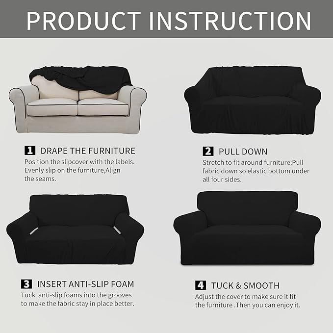 Easy-Going Stretch Chair Sofa Slipcover 1-Piece Couch Sofa Cover Furniture Protector Soft with Elastic Bottom for Kids, Pet. Spandex Jacquard Fabric Small Checks (Chair, Black)