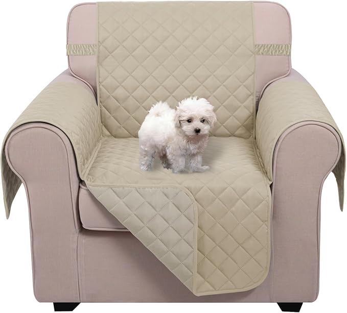 U-NICE HOME Recliner Chair Covers Reversible Chair Cover Pet Covers for Dogs with Elastic Straps Water Resistant Diamond Quilted (23''Armchair, Sand/Beige)