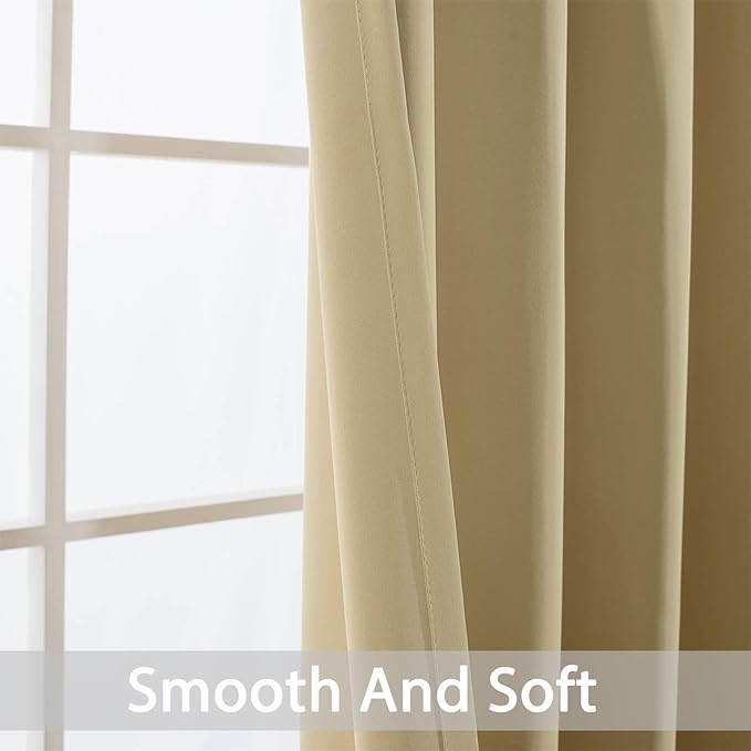 Yakamok Blackout Curtains Room Darkening Thermal Insulated Grommet top Window Curtains for Living Room, 52 x 72Inch, Beige, Set of 2