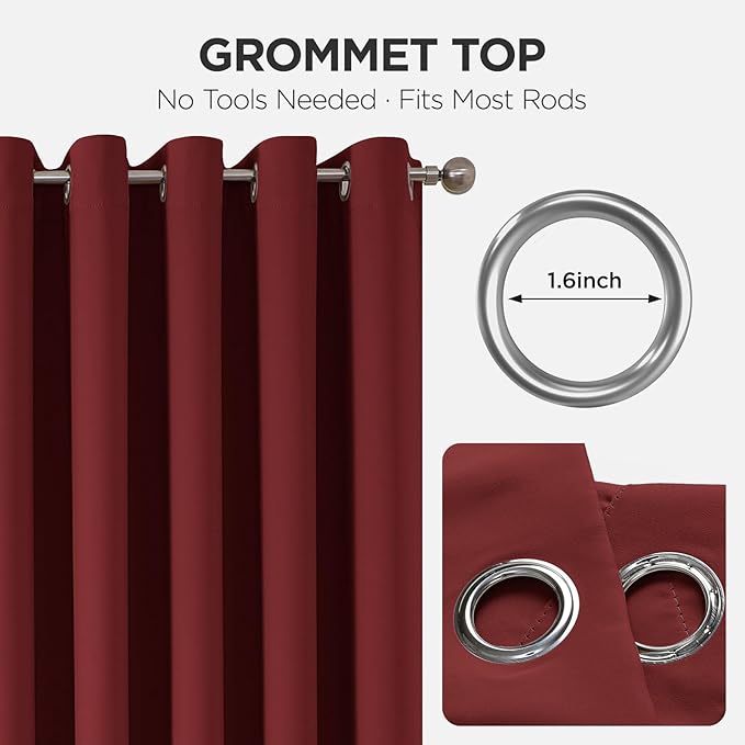 Joydeco Blackout Patio Sliding Door Curtains 96 Inches Long, Grommet Privacy Room Divider Curtains, Extra Wide Thermal Blackout Drapes for Bedroom Living Room (Burgundy Red, 60Wx96L, 1 Panel)