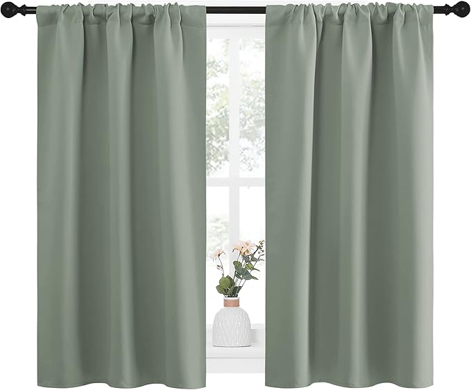 NICETOWN Window Curtains Blackout Drapes - Thermal Insulated Solid Rod Pocket Blackout Curtains/Draperies for Living Room (Sage Green, One Pair, 34 by 40-Inch)
