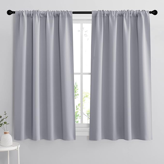 RYB HOME 54 inch Blackout Curtains for Living Room, Rod Pocket Thermal Insulated Small Window Drapes Room Darkening Shades for Bedroom Studio Dorm, W 42 x L 54 inch, Set of 2 Panels, Silver Grey