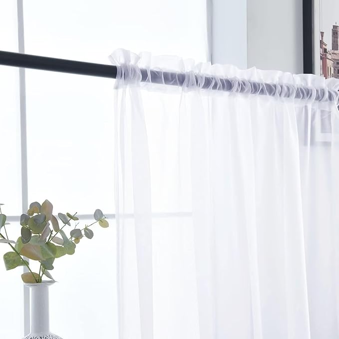 SpaceDresser Optical White Sheer Curtains 4 Panels Rod Pocket Semi-Sheer Curtain 63 Inches Long Light Filtering Voile Window Drapes for Bedroom Living Room Kitchen, Each 52W x 63L