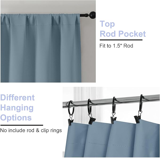Simplebrand Ava Stone Blue Short 30 Inches Blackout Curtain 2 Panels Set, Half Window Rod Pocket Privacy Curtain Tiers for Kitchen, Curtains Blackout for Bathroom Shades, W30 x L30 Inch, Stone Blue