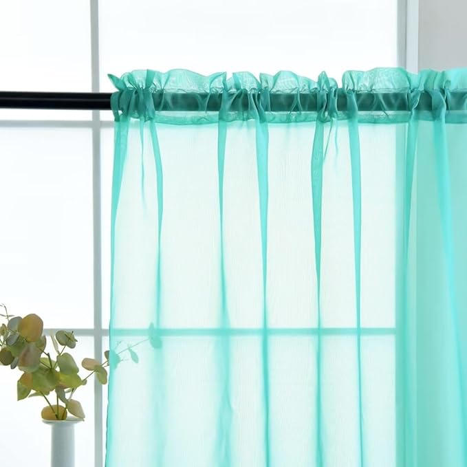 SpaceDresser Sheer Voile Window Treatment Rod Pocket Curtain Panels for Kitchen Bedroom Living Room Drapes Sunlight Filtering Privacy Semi Home Decor Assorted Colors Sizes (Turquoise, 52 W x 90 L)