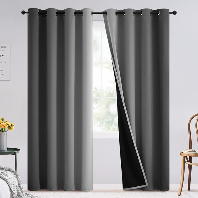 SimpleHome Blackout Curtains Ombre for Living Room,Room Darkening Grey Curtains Set of 2 Panels Thermal Insulated Bedroom Curtains，52 x 84 Inch