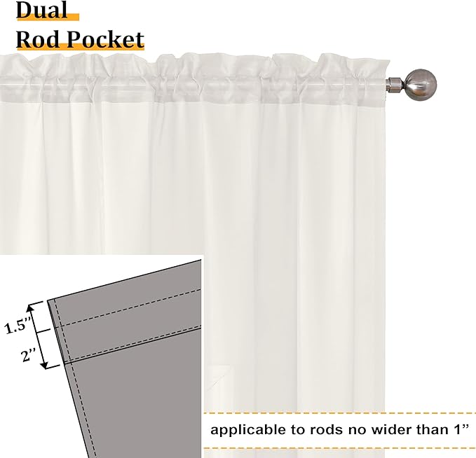 Aiyufeng Ivory Sheer Curtains 90 Inches Long, Light Filtering Rod Pocket Solid Color Window Sheer Curtain Panels, Elegant Curtains & Drapes for Living Room, Bedroom 2 Panels (Ivory, 59" W x 90" L)