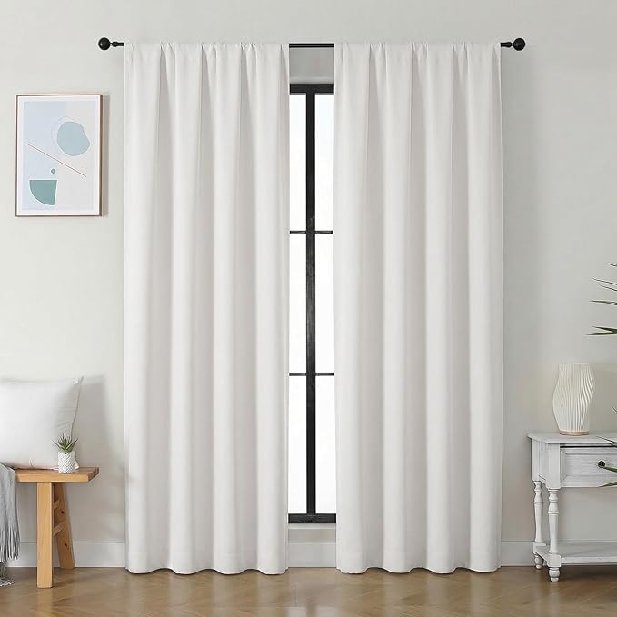 Simplebrand Ava Light Beige Light Filtering Curtains for Bedroom 84 Inch Length 2 Panels Set, Solid Thermal Insulated Privacy Nursery Window Treatment Curtains, W40 x L84 Inch, Light Beige