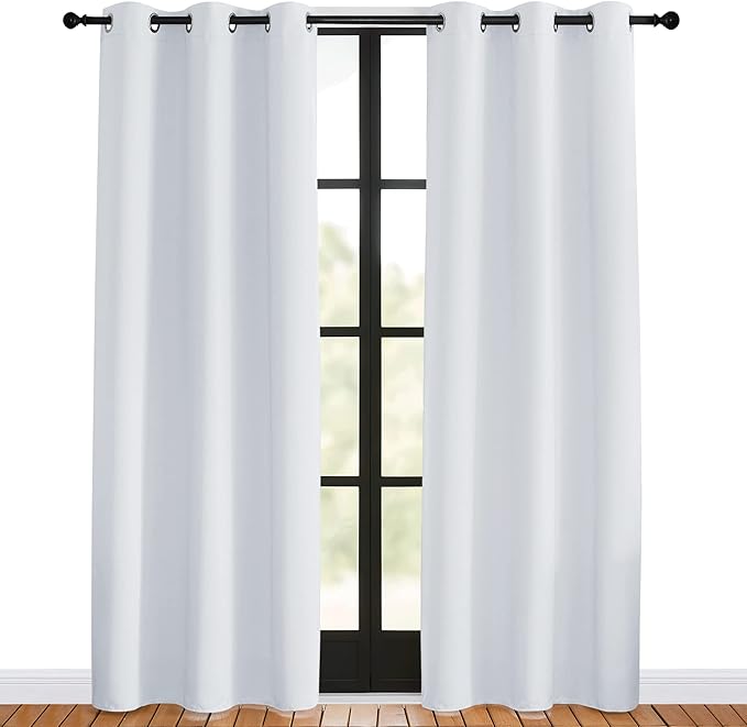 NICETOWN Room Darkening Curtain Panels for Bedroom, Greyish White, 2 Panels, 42 by 80, Easy-Care Solid Thermal Insulated Grommet Room Darkening Draperies/Drapes