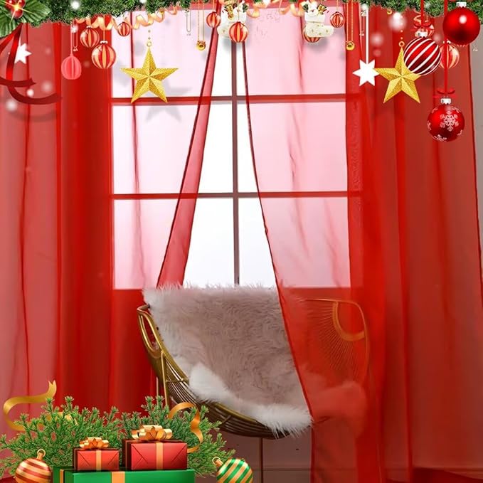 SpaceDresser Basic Rod Pocket Sheer Voile Window Curtain Panels White 1 Pair 2 Panels 60 Width 72 Inch Long for Kitchen Bedroom Children Living Room Yard(Red,60 W x 72 L)