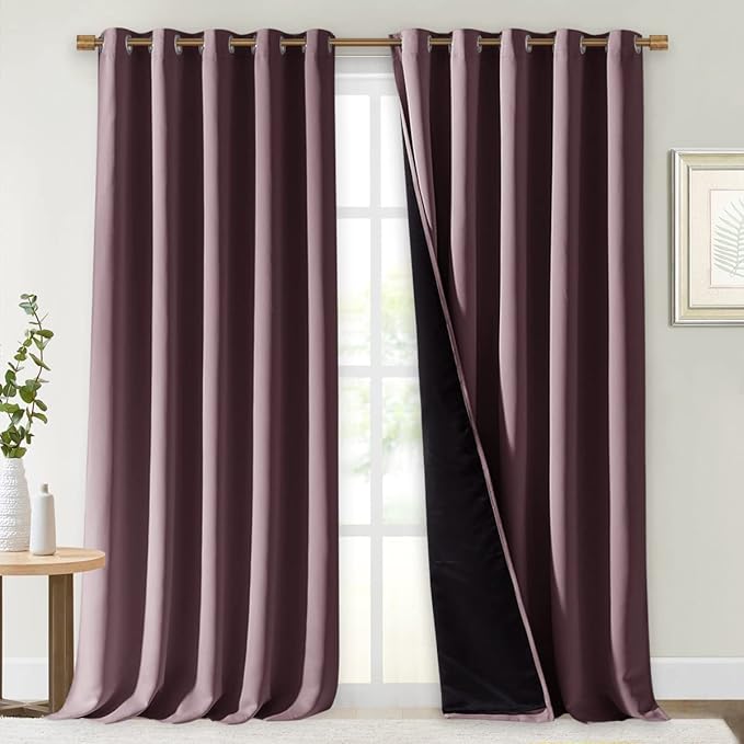 NICETOWN Dry Rose 100% Blackout Curtains for Windows, Super Heavy-Duty Black Lined Total Darkness Drapes for Bedroom, Privacy Assured Window Treatment for Patio (Pack of 2, 70 inches W x 108 inches L)