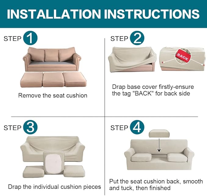 Turquoize 4 Piece Sofa Covers for 3 Cushion Couch Sofa Slipcover Soft Couch Cover for Dogs-Washable Sofa Furniture Covers with 3 Individual Cushion Covers (3 Cushion Sofa, Island Fossi)
