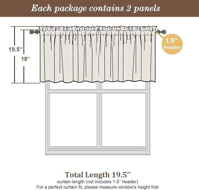 Chyhomenyc Sheer White Valances for Windows 2 Pack, Small Window Curtains for Living Room Bathroom Cafe Laundry Basement, Modern Top Dual Rod Pocket Voile Curtain, 42W x 18L inches, White