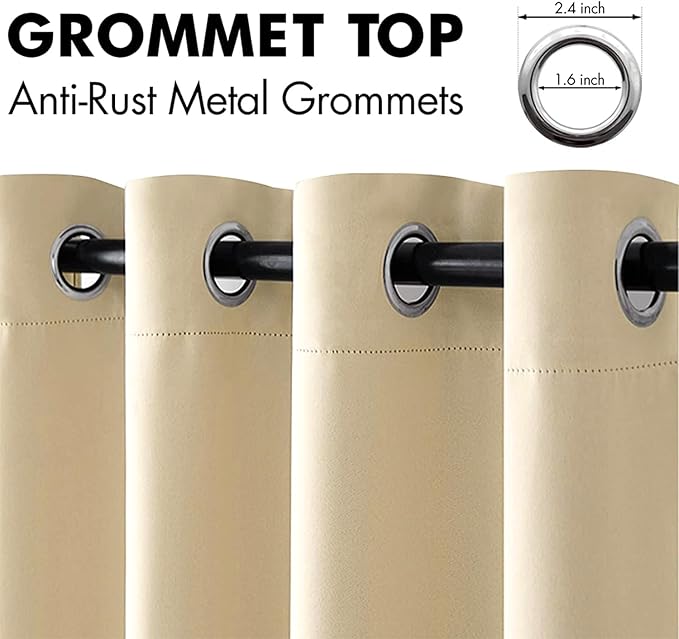 MIULEE Blackout Curtains for Bedroom Living Room Thermal Insulated Room Darkening Grommet Top Solid Light Blocking Drapery Set of 2 Window Panels 52 x 90 Inches Cream Beige