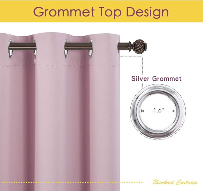 NICETOWN Blackout Window Curtains 80 inch Long, 2 Panels, 34 inch, Baby Pink, Grommet Top Room Darkening Thermal Insulated Solid Vertical Drapes for Bedroom/Kid Room