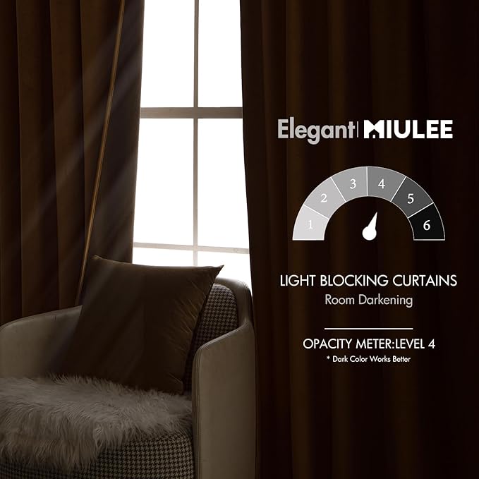 MIULEE Velvet Curtains 96 inches - Luxury Curtains for Bedroom Living Room Room Darkening Thermal Insulated Super Soft Window Drapes Rod Pocket & Back Tab, Brown, W52 x L96 inches, 2 Panels