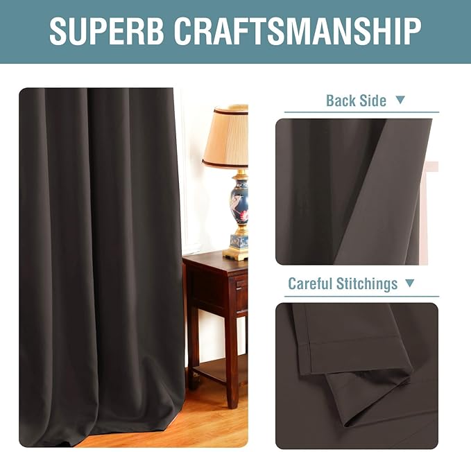 H.VERSAILTEX Brown Blackout Curtains for Living Room 90 Inches Length, Blackout Curtains for Bedroom Curtains & Drapes Thermal Insulated Drapes - Chocolate Brown, 1 Panel, 52" W x 90" L